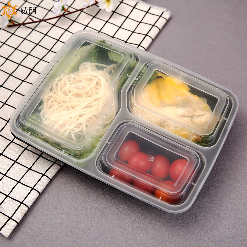 一次性饭盒_一次性三格饭盒 美式黑色便当盒外卖加厚塑料便当 - 阿里巴巴