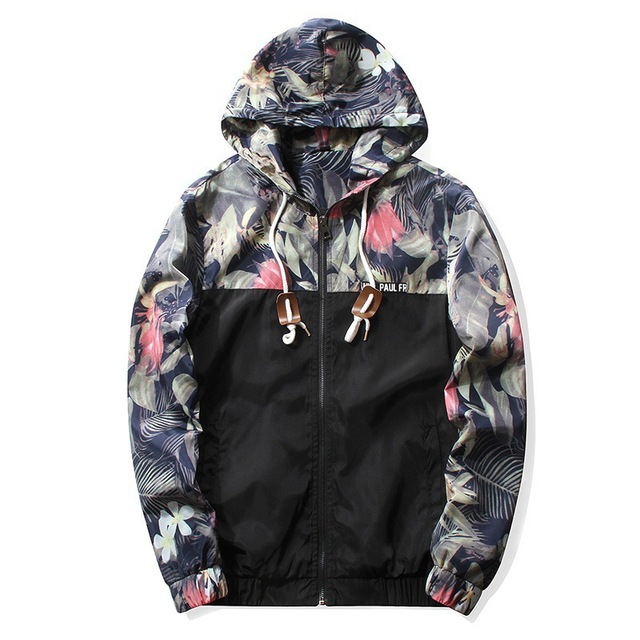 Men’s spring and autumn hooded color matching slim coat trend casual jacket men