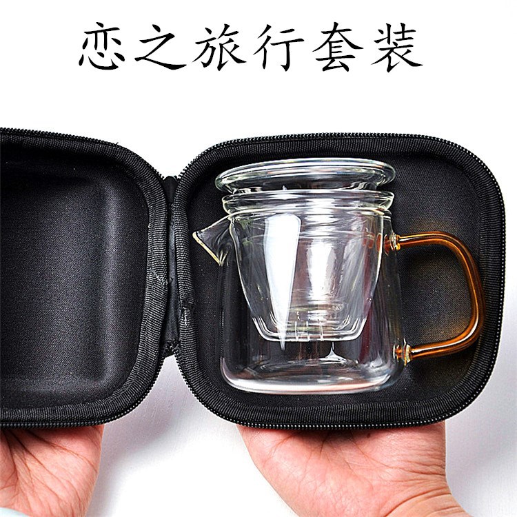 Portable Travel Glass Tea Set Outdoor One Pot Two Cups Fast Guest Teapot Elegant Small Tea Cup
