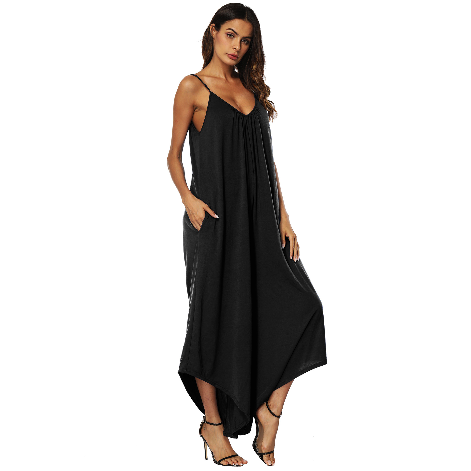 V-neck suspender wide-leg jumpsuit  NSOY28426