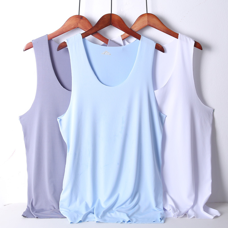 2022 New Men's Ice Silk Tank Top V-neck Slim Fit Sports High Elastic Bottom Shirt Summer/One Piece Wholesale