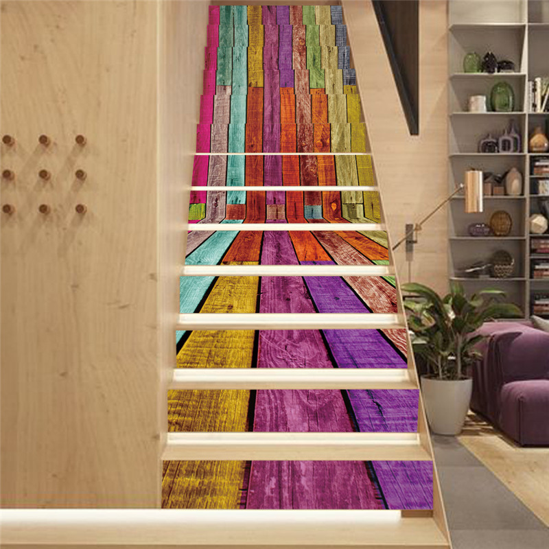 画谷自粘墙贴装饰13片楼梯贴彩色木板ebay货源亚马逊跨境货源