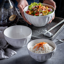 定制logo韩式白色拌饭陶瓷碗 家用拌面沙拉汤碗家用酒店陶瓷餐具