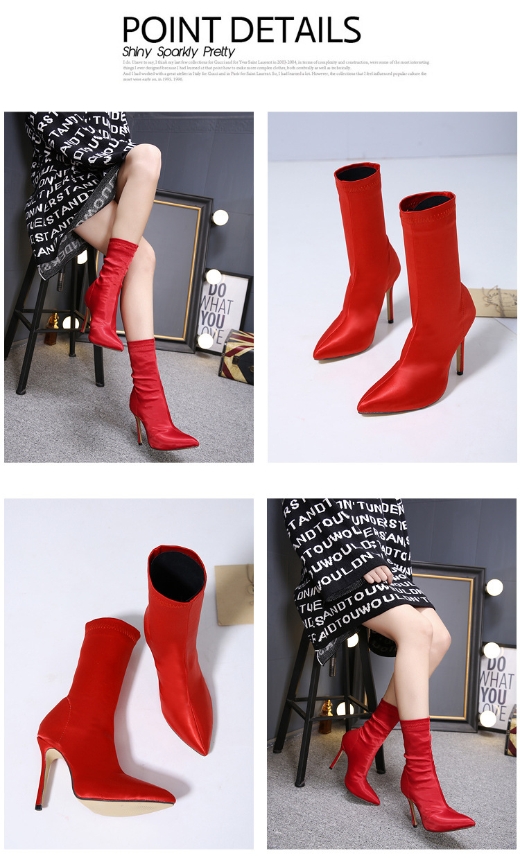 women s elastic satin surface pointed toe mid-tube stiletto boots nihaostyles wholesale clothing NSSO81739