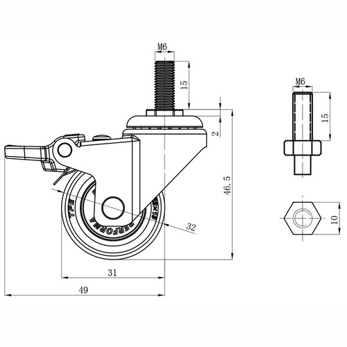 1.25-inch rubber screw soft rubber silent universal solder purifier furniture flower pot disinfection lamp car caster
