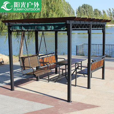 户外葡萄架防腐木休闲庭院凉亭子爬藤架花园民宿铁艺秋千摇椅帐篷