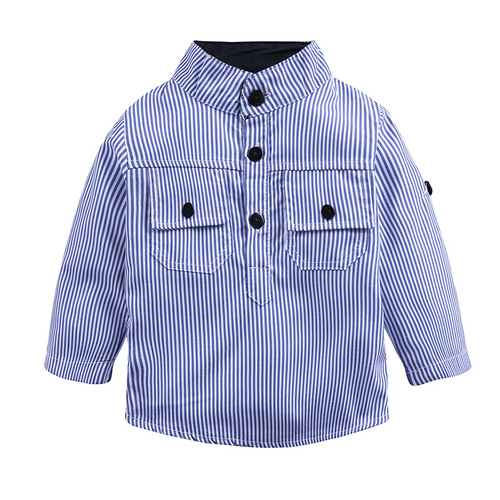 2024 foreign trade children's suit European and American handsome boy's blue striped shirt denim overalls suit factory direct approval