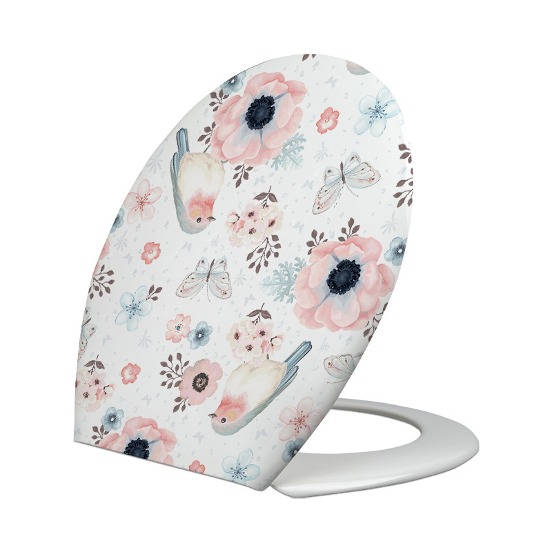 印花加厚PVC 18寸通用U型马桶盖缓降座便圈厕所盖板坐便配件 热卖|ms