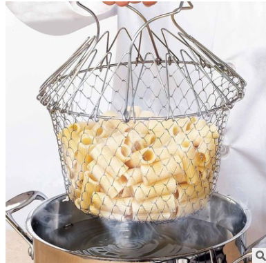 TV产品 chef basket 不锈钢厨师篮 伸缩沥水篮 折叠油炸篮 沥油篮