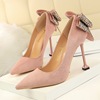 Korean sexy nightclub thin heel super high heel suede shallow mouth pointed back diamond bow women’s single shoe