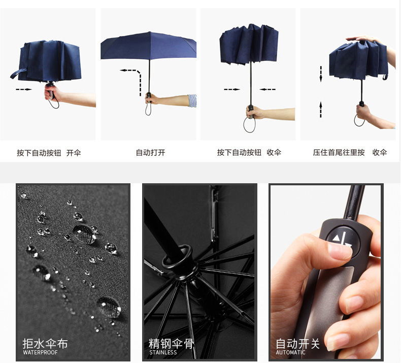 自动折叠伞加大加固三折伞折叠双人伞十骨全自动广告伞遮阳伞-阿里巴巴