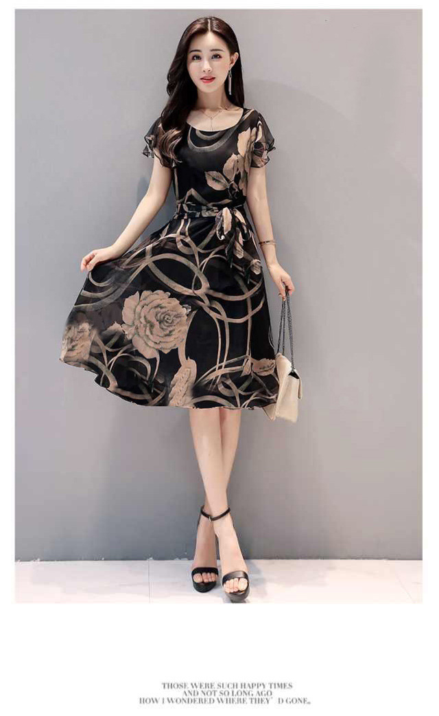2019 Summer Women's Fashion European And American Slimming Plus Size Printed Fashionable New A-line Midi Dress_ecoleips.com