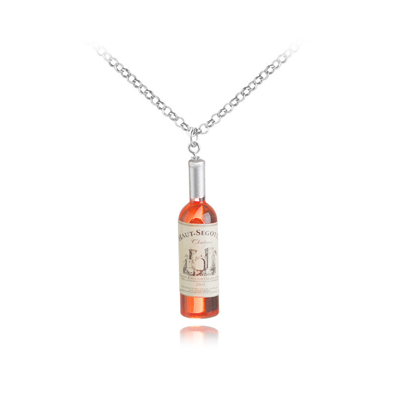 Croix-frontière Best-seller En Europe Et Amérique Simulation Mini Mode Rouge Vin Bouteille Pendentif Collier Clavicule Chaîne Résine Vin Bouteille Pendentif Accessoires display picture 8