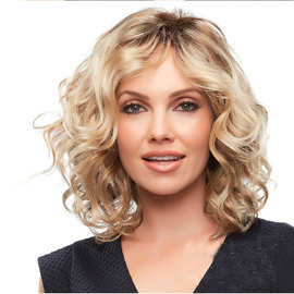 wish新款欧美假发女长卷发中分梨花烫短发时尚金色染色假发发套