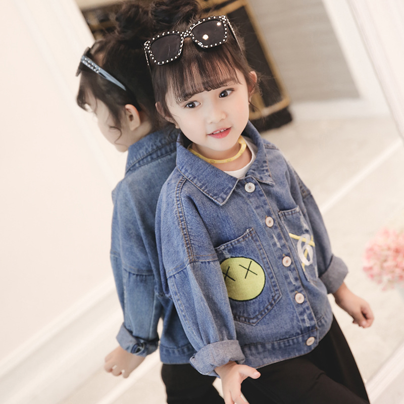 2018秋款儿童韩版宽松牛仔衣外套女童刺绣破洞牛仔开衫|ru