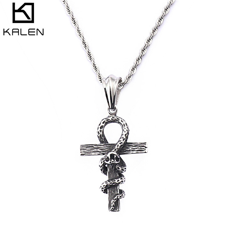 New Trendy Online Hot-Selling Product: Fashionable and Unique Gothic Style Exaggerated Snake-Wrapped Cross Pendant Titanium Steel Necklace