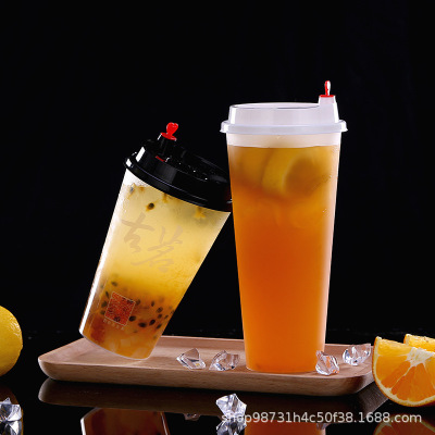 壹次性奶茶杯 90口徑高透飲料杯磨砂杯配蓋新品促銷 可定制