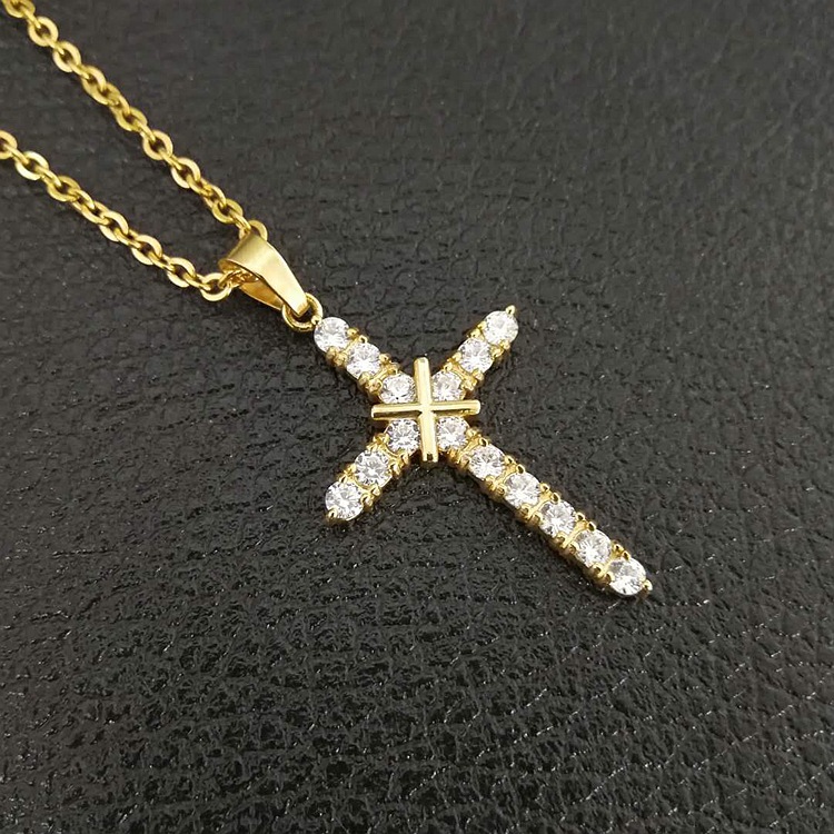 5g Weight Pendant Jewelry Making Type 1 Piece 25*45MM Titanium Steel Zircon Gold Plated Cross Pendant