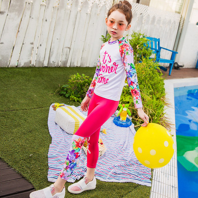 女童防晒泳衣2019夏装新款中大童时尚印花泳衣女童花臂儿童装泳装