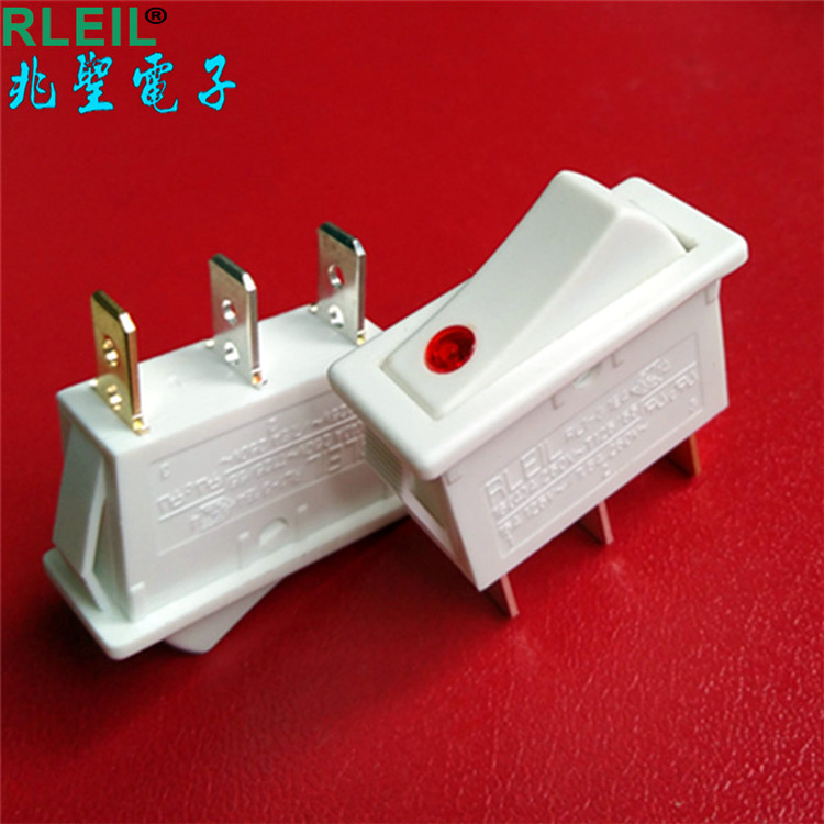 带灯船型开关 白色2档3脚带LED点灯电源开关 鱼眼猫眼指示灯开关