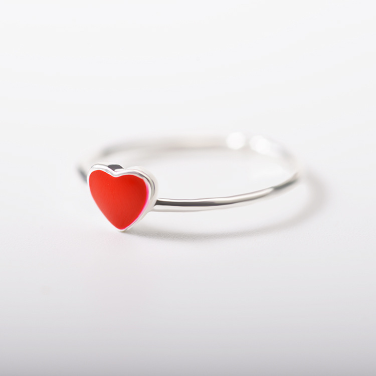Opening Adjustable Ring Ring Heart Shape Love Red Heart Silver Ring display picture 3