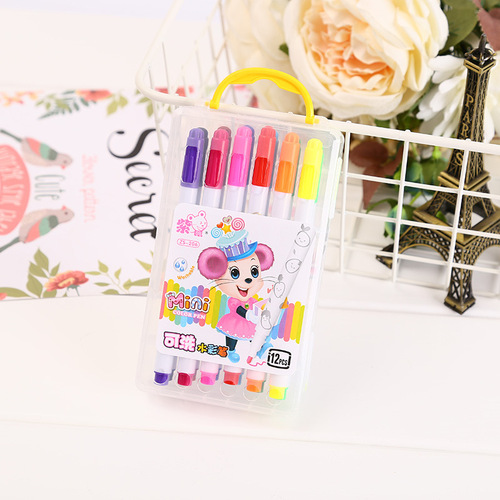 Wholesale New Children's Travel Palette Watercolor Set Creative Cartoon Colors Washable Paintbrush Drawing Pens