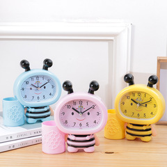 Creative bee pen holder alarm clock office desk clock table bedside timing alarm holiday couple student gift