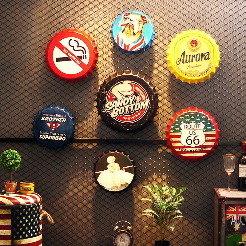 复古35CM啤酒瓶盖铁皮画创意墙饰墙面酒吧装饰咖啡厅挂件铁艺壁挂|ms