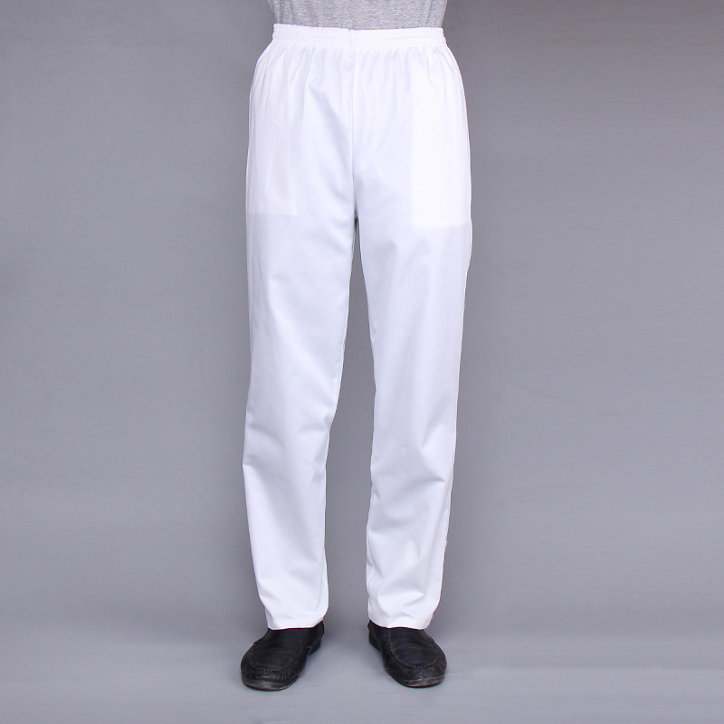 Alta calidad Blanco completo elástico cuatro estaciones chef pantalones Hotel restaurante occidental chef ropa de los hombres ropa boutique Pantalones
