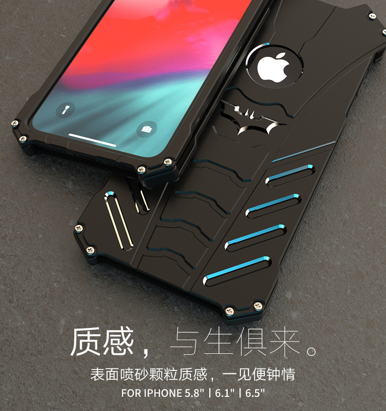 R-Just Batman Shockproof Aluminum Shell Metal Case with Custom Batarang Stent for Apple iPhone XS Max & iPhone XR & iPhone XS