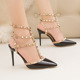 9616-26 Eurasian sexy night club high heeled shoes, leather, metal rivet sexy nightclub, Rome fashion sandals