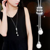 Universal sweater with tassels, long chain, pendant from pearl, necklace, clothing, accessory, simple and elegant design