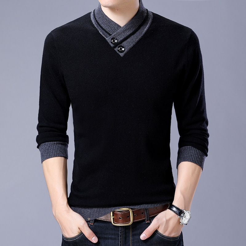 Autumn and Winter Knitwear Men's Clothing Young and Middle-aged Men's V-neck Pure Wool Sweater Large Size Fashionable Thickened Warm Sweater Base