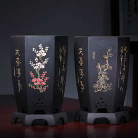 宜兴紫砂花盆手工精品高档陶瓷六角兰花花盆绿萝君子兰盆景盆特价