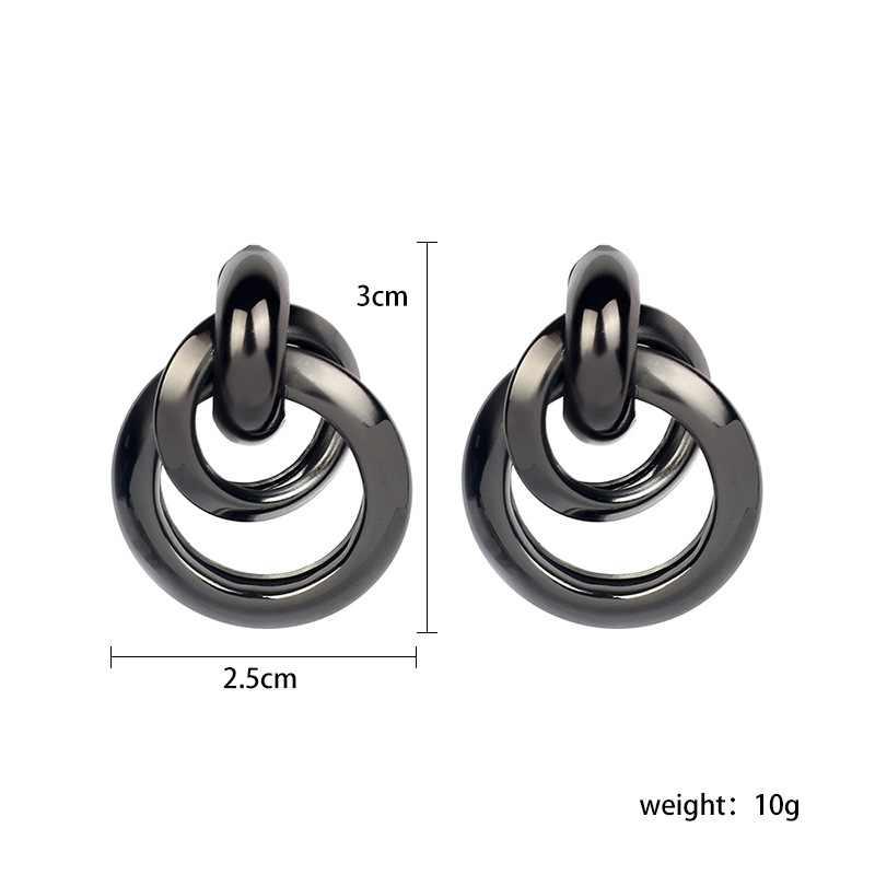 10g Weight No Inlaid Inlay Material Earrings Classification Birthday, Festival Occasion Women'S Gender Fashion Style Gold, Silver, Black Color Korean Metal Ring Interlaced Earrings 无