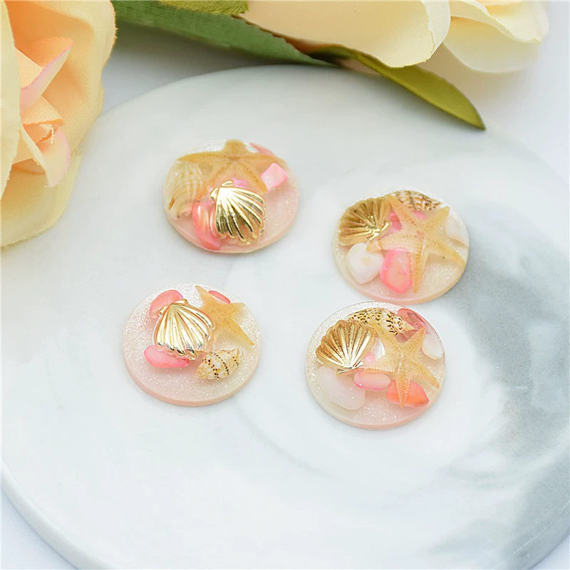 Round Glossy Marine Cabochon, Shell & Starfish Accent, Mixed Colors, 20 mm