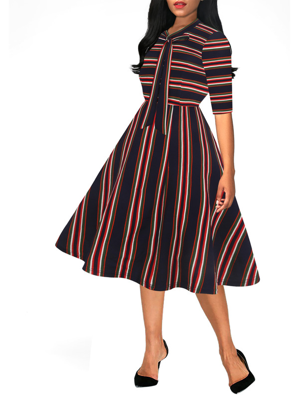 Autumn and Winter New Amazon Ribbon Bow Half Sleeve Stitching Large Swing Women's Elegant Banquet Large Size Dress