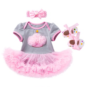 Baby birthday party dresses powder cake dress toddler shoes three piece Baby party dresses girl dress