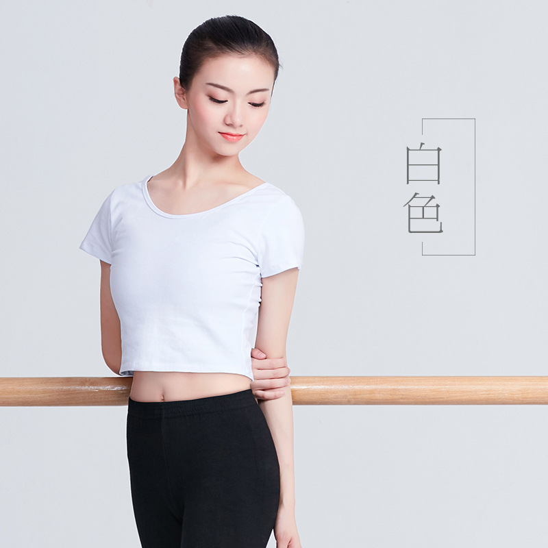 Ropa de baile para adultos nueva práctica deportiva superior ombligo camiseta negro manga corta yoga fitness Jazz Ropa de baile image 6