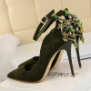 European and American Style Sexy thin women’s shoes thin heel super high heel suede shallow mouth pointed Rhinestone sin