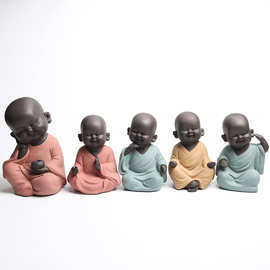 帝儒 彩砂陶茶宠小和尚小摆件开心弥勒佛嘻哈佛创意礼品工艺摆件