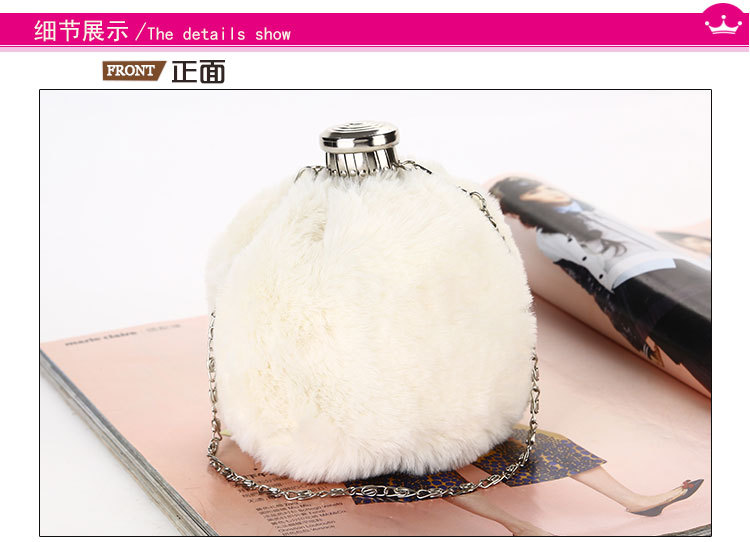 Cross-border New Arrival Fluff Bucket Bag Wine Bottle Plush Dinner Bag Women's Chain Coin Purse Factory Direct Sales display picture 2