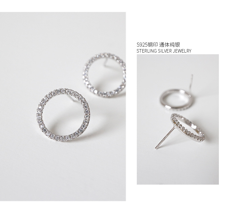 Ea012 Korean Version Of S925 Sterling Silver Micro-inlaid Zircon Hollow Geometric Circle Earrings display picture 5