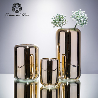鑽石星 金色玻璃花瓶 現代電鍍 居家裝飾 破損包賠 支持壹件代發