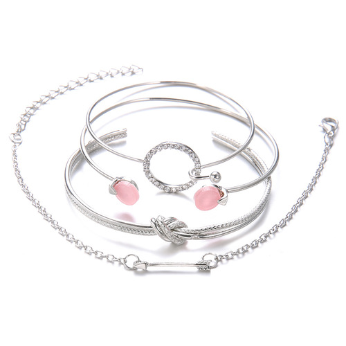 European and American simple style simple female personality knotted ring circle diamond arrow bracelet bracelet four-piece set bracelet