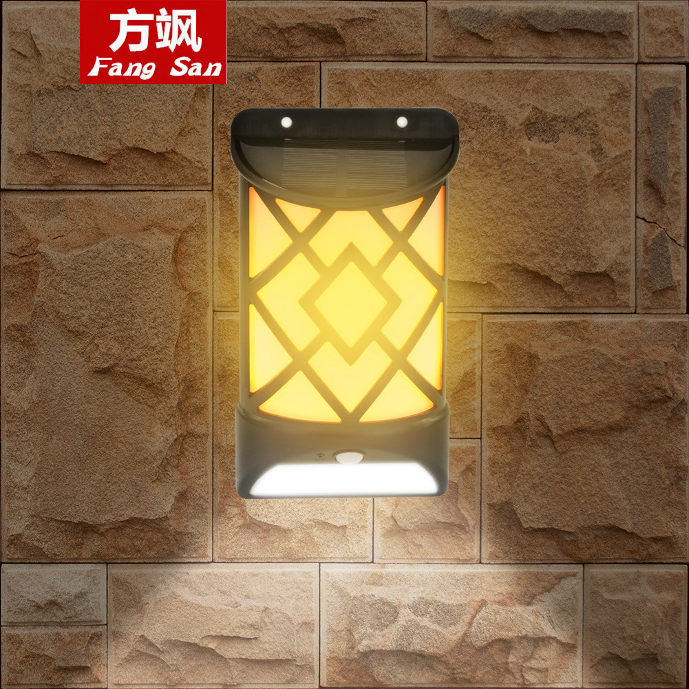 过道灯 户外光控二合一人体感应壁灯 室外防水太阳能12LED火焰灯|ru