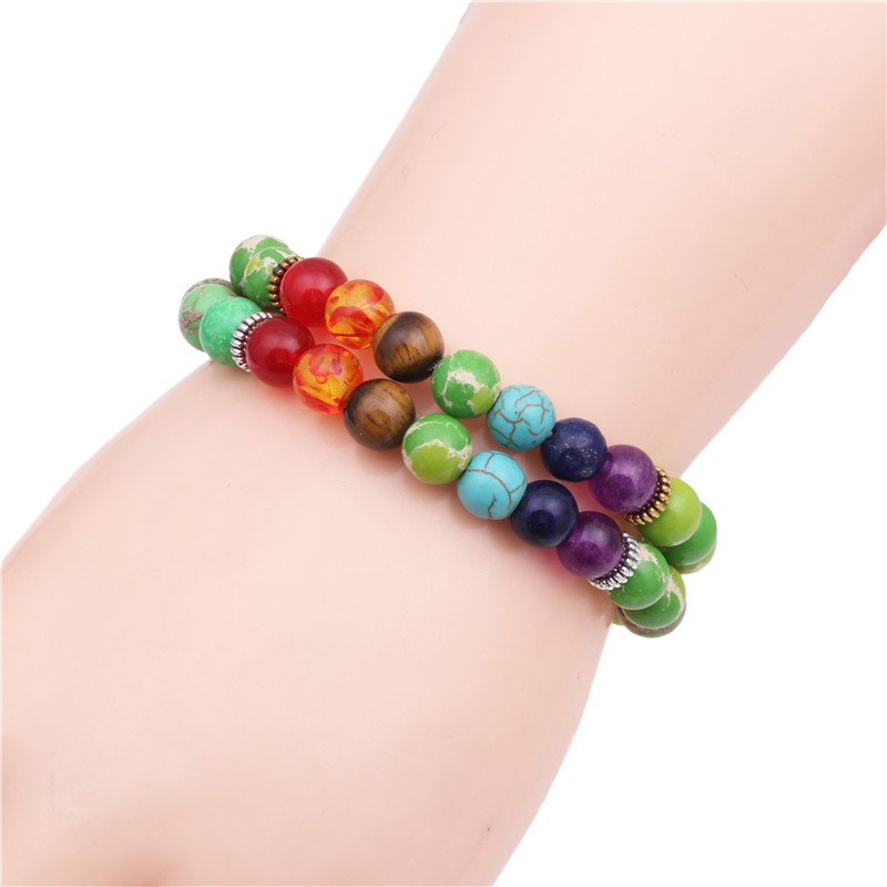 Natural Colorful Chakra Emperor Stone Beaded Bracelet Seven Chakras Yoga Energy Beads Bracelet