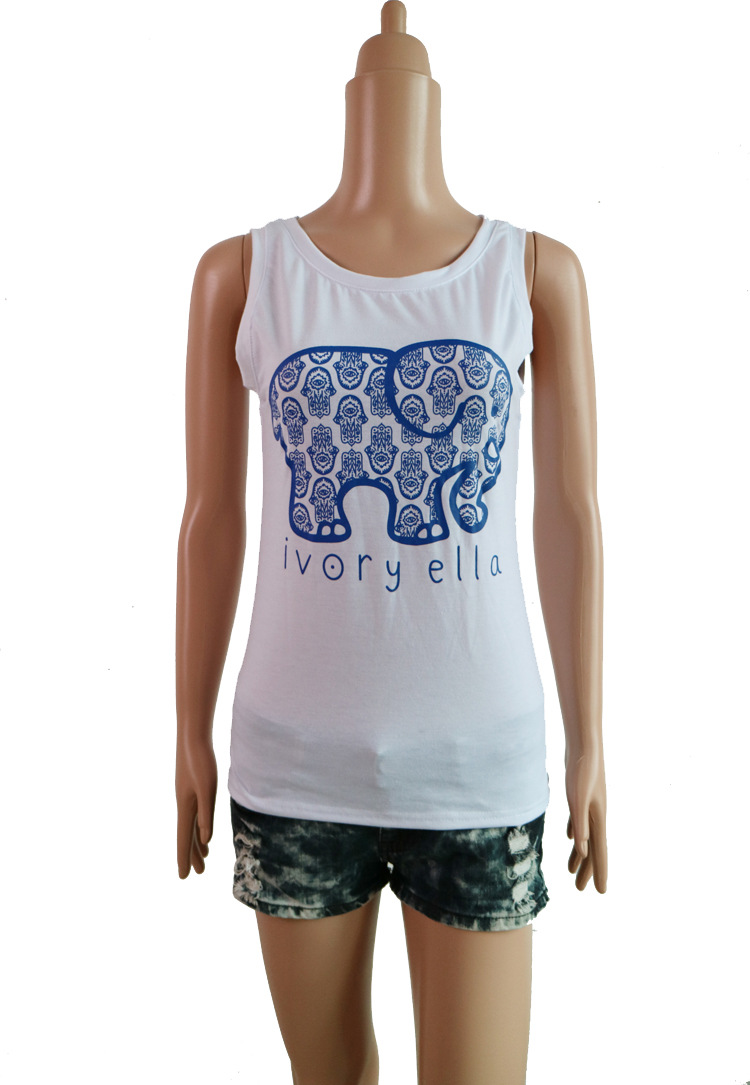 Elephant Print Sleeveless T Shirt for Women Casual Style Lightweight Fabric Summer Wear Wholesale Available
