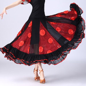 Ballroom dance skirts for women National standard dance half length big swing skirt modern dance competition performance half skirt Sequin Flower Waltz Dance Skirt