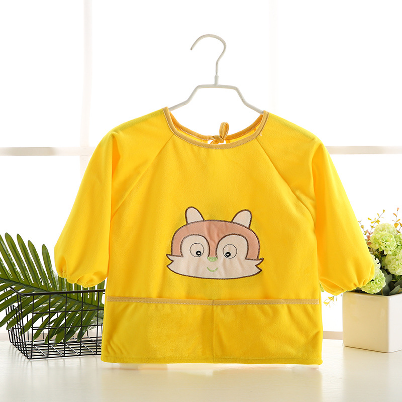 秋冬宝宝罩衣防水反穿衣儿童围裙长袖画画衣水晶绒护衣婴儿吃饭衣